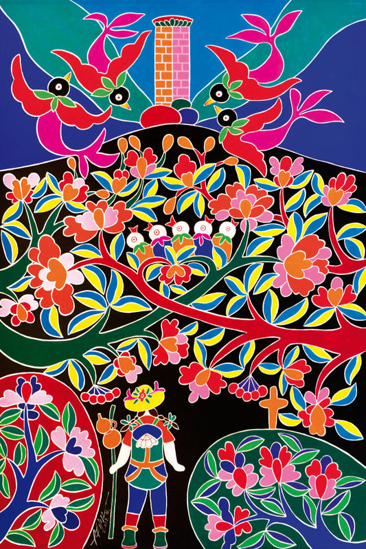 Oiseaux chantant dans les fleurs
